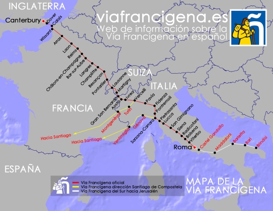 MAPA VIA FRANCIGENA Pincha en el mapa de la Vía Francígena si quieres agrandar la imagen